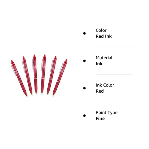 PILOT FriXion Ball 0.7mm Erasable Gel Pens, Fine Point, Red Ink, Pack of 6 – Smooth Writing, Mistake-Free Erasing