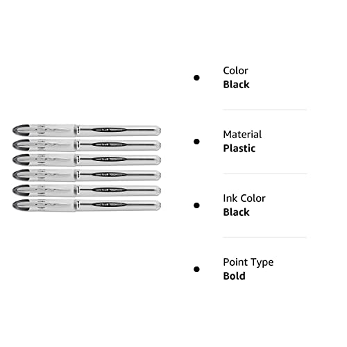 Uni-Ball Vision Elite Bold Point Rollerball Pen, 0.8mm Black Ink, Pack of 6