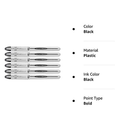 Uni-Ball Vision Elite Bold Point Rollerball Pen, 0.8mm Black Ink, Pack of 6