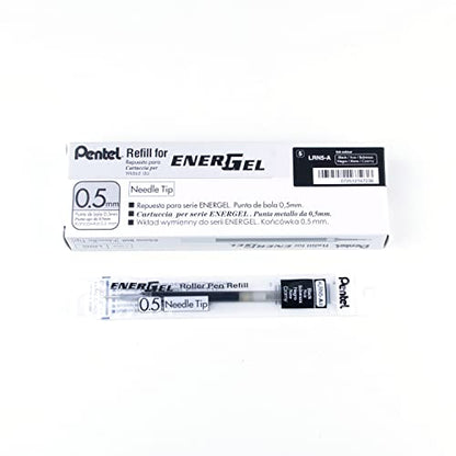 Pentel Refill Ink for EnerGel Liquid Gel Pen, 0.5mm Needle Tip, Black Ink, Box of 12 (LRN5-A-12) – Smooth, Precise, and Long-Lasting