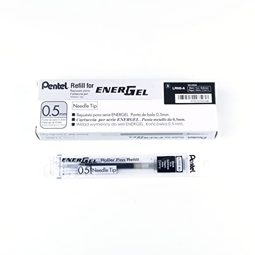 Pentel Refill Ink for EnerGel Liquid Gel Pen, 0.5mm Needle Tip, Black Ink, Box of 12 (LRN5-A-12) – Smooth, Precise, and Long-Lasting