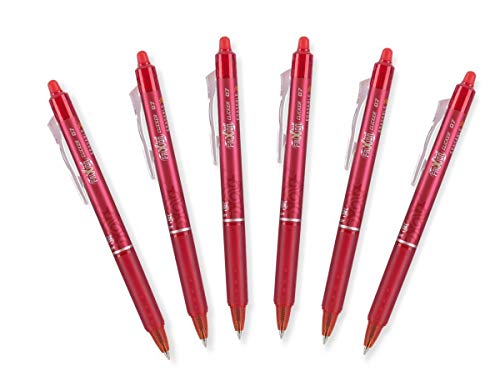 PILOT FriXion Ball 0.7mm Erasable Gel Pens, Fine Point, Red Ink, Pack of 6 – Smooth Writing, Mistake-Free Erasing