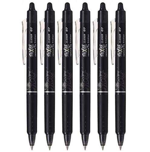 PILOT FriXion Ball Clicker Retractable Erasable Gel Pen, Fine Point, 0.7mm, Black Ink, 6 Count