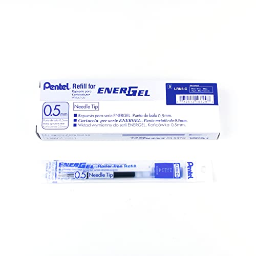 Pentel Refill Ink for EnerGel Liquid Gel Pen, 0.5mm Needle Tip, Blue Ink – Box of 12 (LRN5-C-12) | Smooth Writing & Long-Lasting Performance