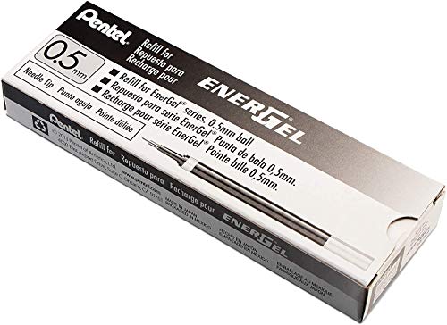 Pentel Refill Ink for EnerGel Liquid Gel Pen, 0.5mm Needle Tip, Black Ink, Box of 12 (LRN5-A-12) – Smooth, Precise, and Long-Lasting