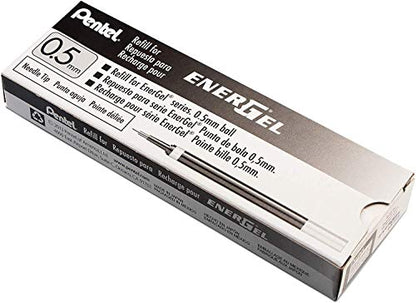 Pentel Refill Ink for EnerGel Liquid Gel Pen, 0.5mm Needle Tip, Black Ink, Box of 12 (LRN5-A-12) – Smooth, Precise, and Long-Lasting