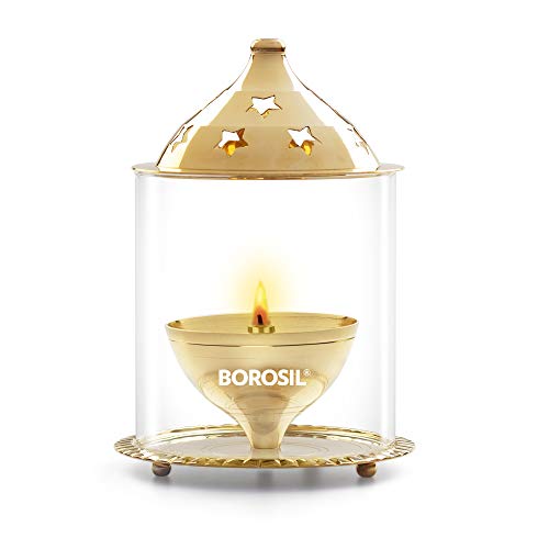 Borosil Brass Akhand Puja Diya in Large Size- Handcrafted India Tradition Brass Lamp can be Used in temple