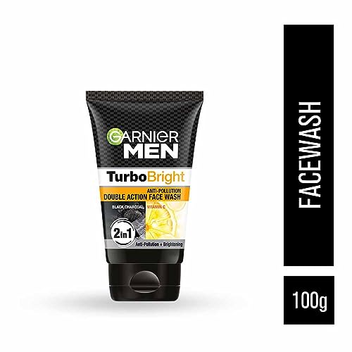 Garnier Turbo Men Power White Anti-Pollution Double Action Facewash, 100g | Deep Cleansing & Skin Brightening for Men