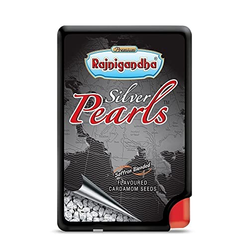 Rajnigandha Saffron Blended Silver Coated Pearls with Cardamom, 6.25g - Pack of 3 | Premium Mouth Freshener for a Refreshing Experience