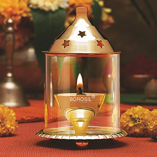 Borosil Brass Akhand Puja Diya in Large Size- Handcrafted India Tradition Brass Lamp can be Used in temple