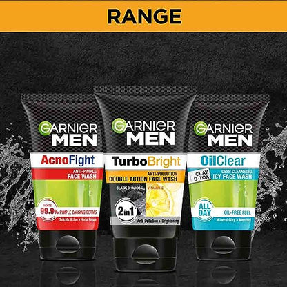 Garnier Turbo Men Power White Anti-Pollution Double Action Facewash, 100g | Deep Cleansing & Skin Brightening for Men