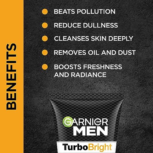 Garnier Turbo Men Power White Anti-Pollution Double Action Facewash, 100g | Deep Cleansing & Skin Brightening for Men